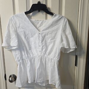 Elegant White Eyelet Women's Blouse